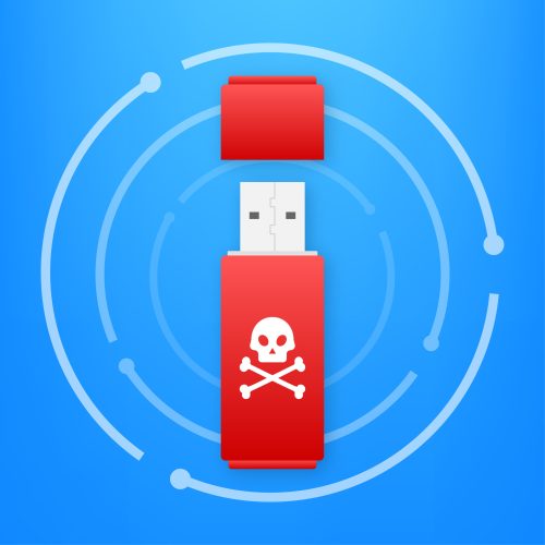 Computer virus on usb flash card. Virus protection. Vector stock illustration